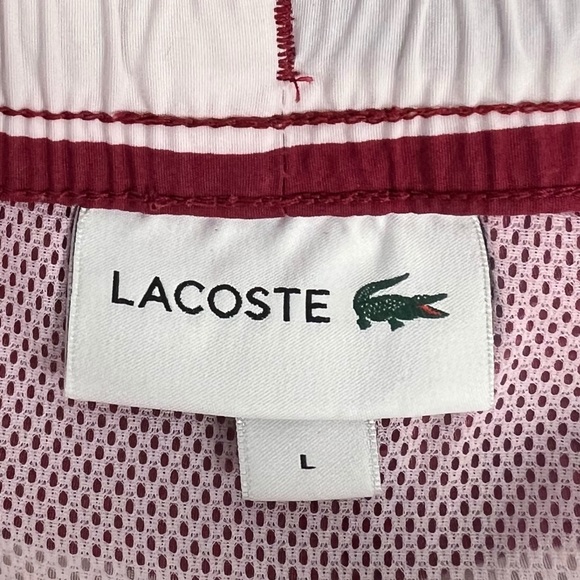 Lacoste Mens Large Swim Shorts Striped Red White 5” Inseam Polyamide Beach EUC - Picture 9 of 12